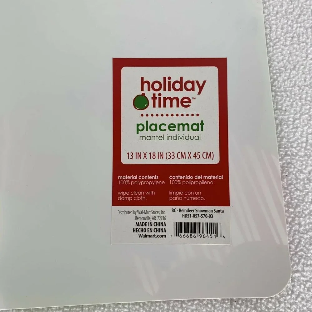 Santa Claus Snowman Reindeer Placemats Set Of 8 Holiday Time 13” x 18” Vinyl